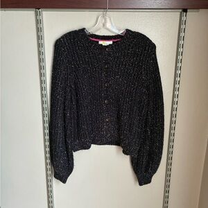 Boden Black and Sparkle Knit Button-Up Cardigan